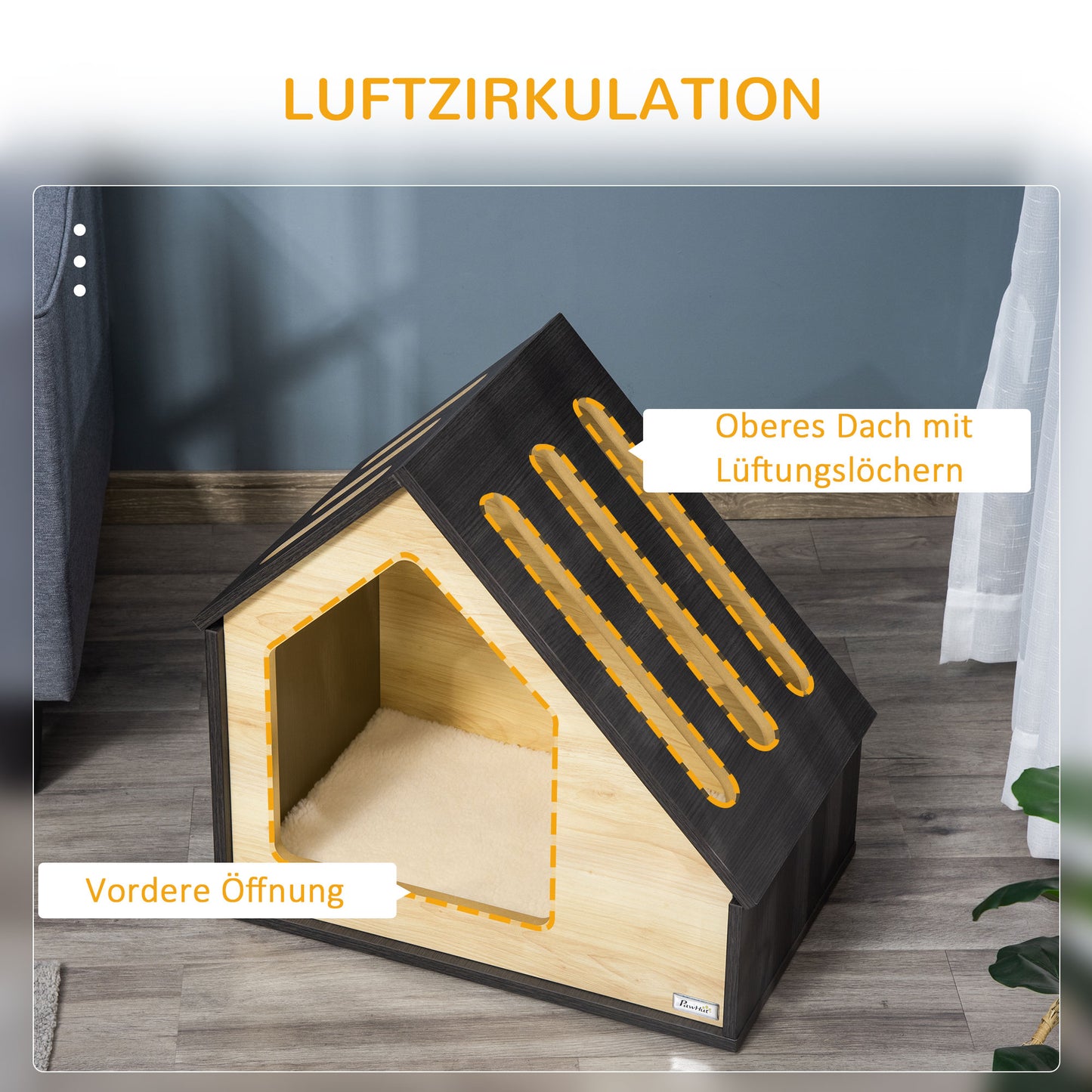 Pawhut Hundehütte Indoor Hundehöhle mit Kissen Hundehaus Hundehöhle mit schrägem Dach Katzenhaus für kleine Hunde bis 8 كجم 60 × 40 × 59,2 سم، براون
