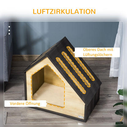 Pawhut Hundehütte Indoor Hundehöhle mit Kissen Hundehaus Hundehöhle mit schrägem Dach Katzenhaus für kleine Hunde bis 8 كجم 60 × 40 × 59,2 سم، براون