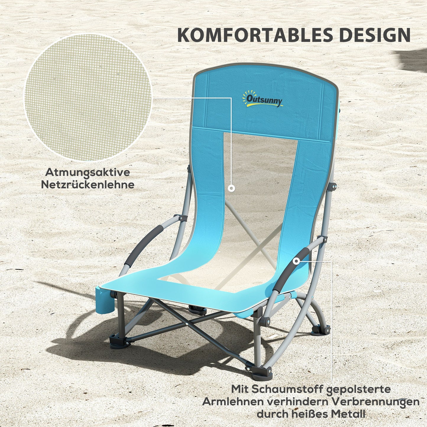 Outsunny 2er Set Campingstühle klappbar Campingstuhl mit Getränkehalter Netzrückenlehne bis 120 kg Blau