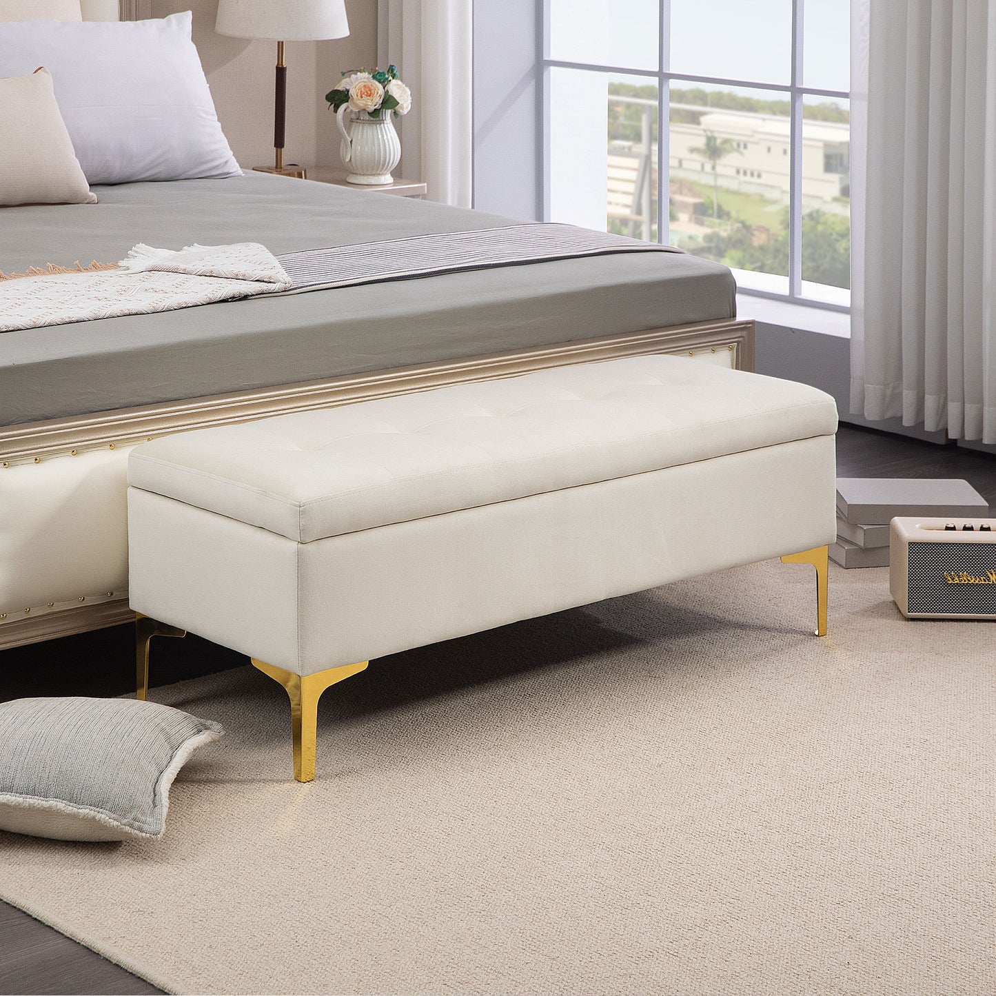 HOMCOM Sitzbank mit Stauraum, belastbar bis 120kg, 120x44x44,5cm, Beige