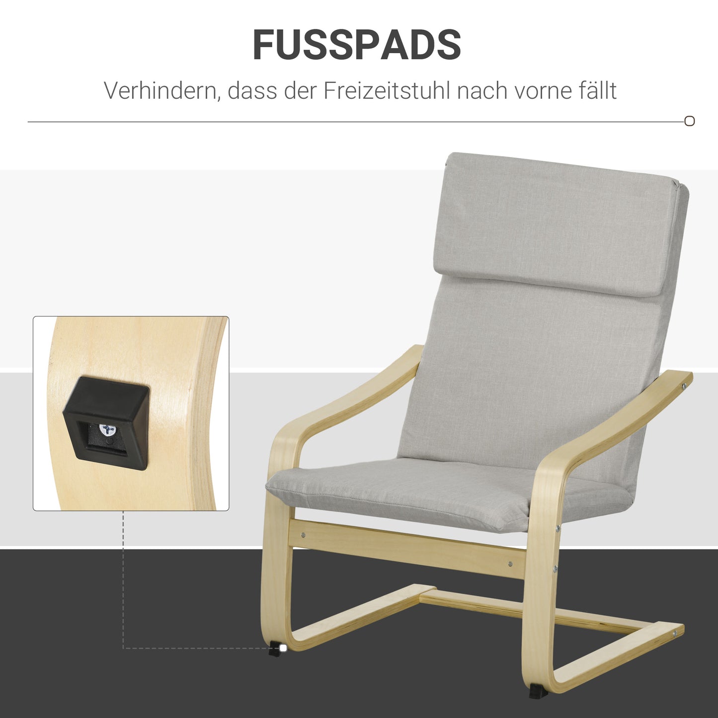 HOMCOM Loungesessel mit Hocker, Bezug in Leinenoptik, Holzrahmen, bis 120 kg, Hellgrau/Natur