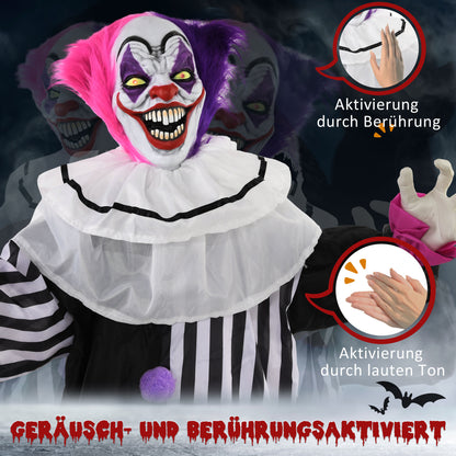 HOMCOM Grusel-Clown Halloween-Dekoration، beweglich، Lach-Funktion، وردي + ليلى