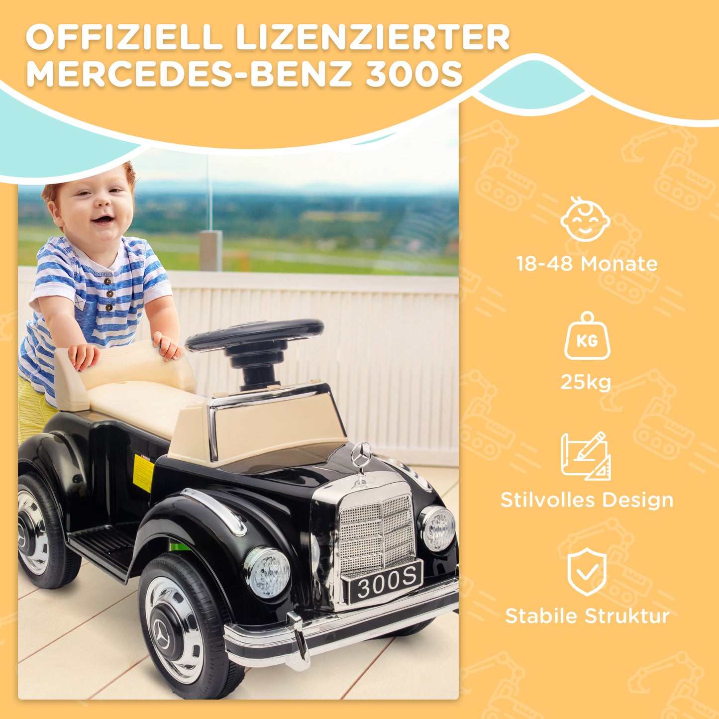 AIYAPLAY Rutscher Kinderauto Mercedes Benz Design 300 S Design, Schwarz