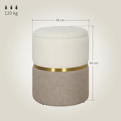 HOMCOM Sitzhocker mit Stauraum Hocker mit Deckel, Metallring, zweifarbig Design 36 x 36 x 44 cm Cremeweiß