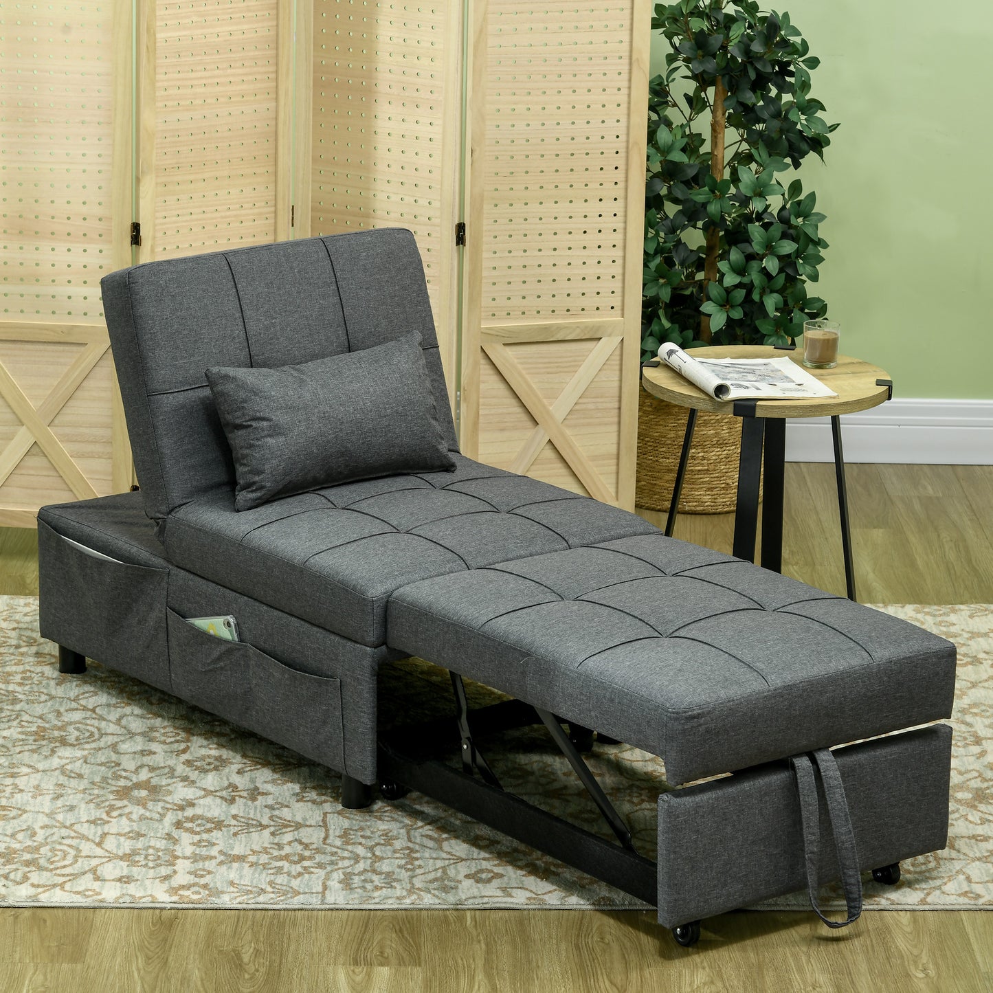 HOMCOM bequemer Liegesessel Schlafsessel 3-in-1 Sessel modern, bis 150 kg, Leinenoptik, inkl. Kissen, 65,5 x 104 x 81 cm, Dunkelgrau