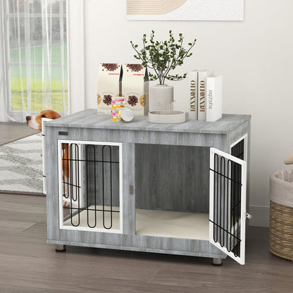 PawHut Hundekäfig Hundebox waschbares Polster, 2 Verriegelungen, 90 cm x 58 cm x 65 cm, Grau
