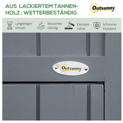 Outsunny Gartenschrank, offenes Brennholzfach, verriegelbare Tür, wetterfest, Naturholz, 129 x 51,5 x 180cm, grau+schwarz