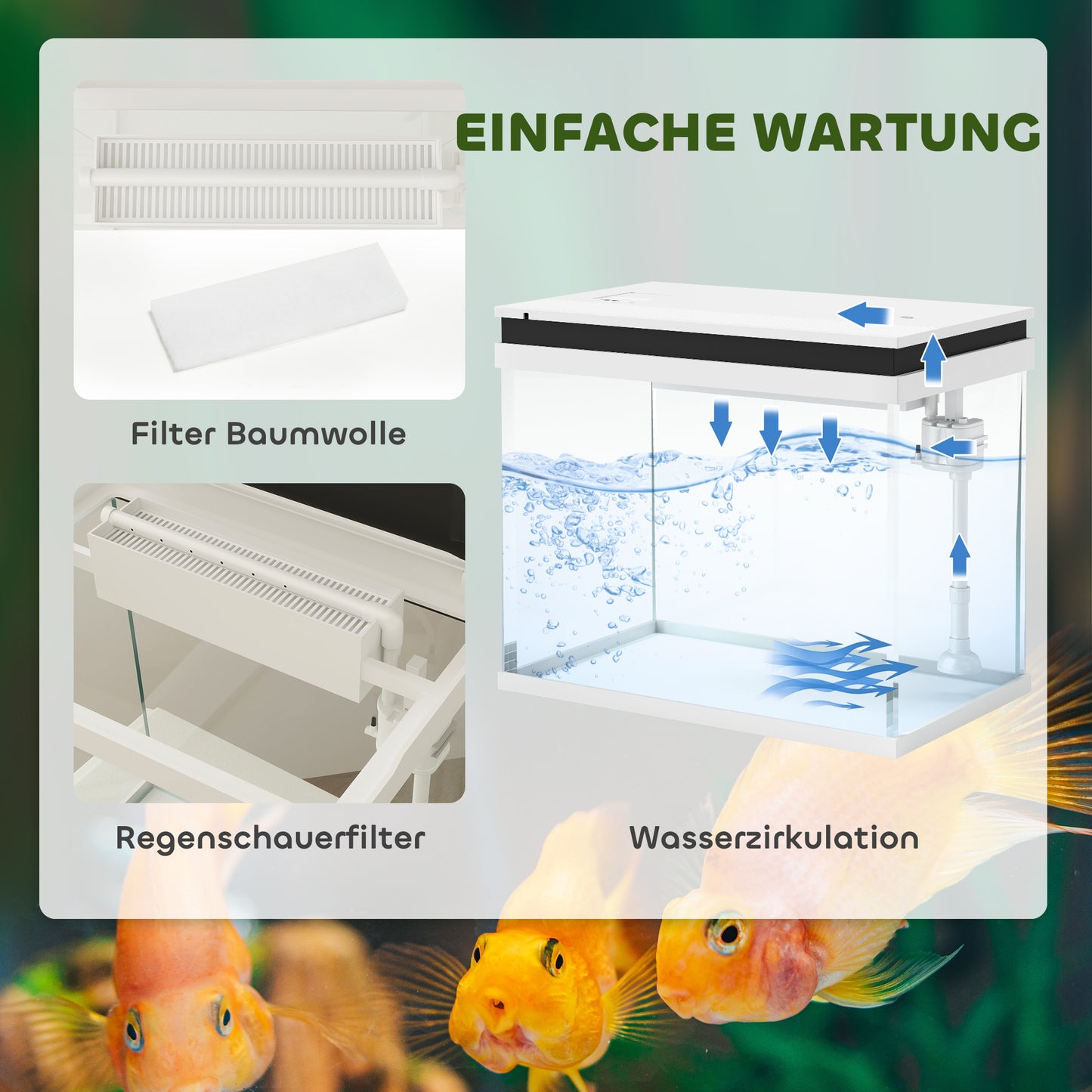 PawHut 41 Liter Glas-Aquarium mit Filtersystem, LED-Lichtern, Wasserpumpe, für verschiedene Fischarten, Weiß