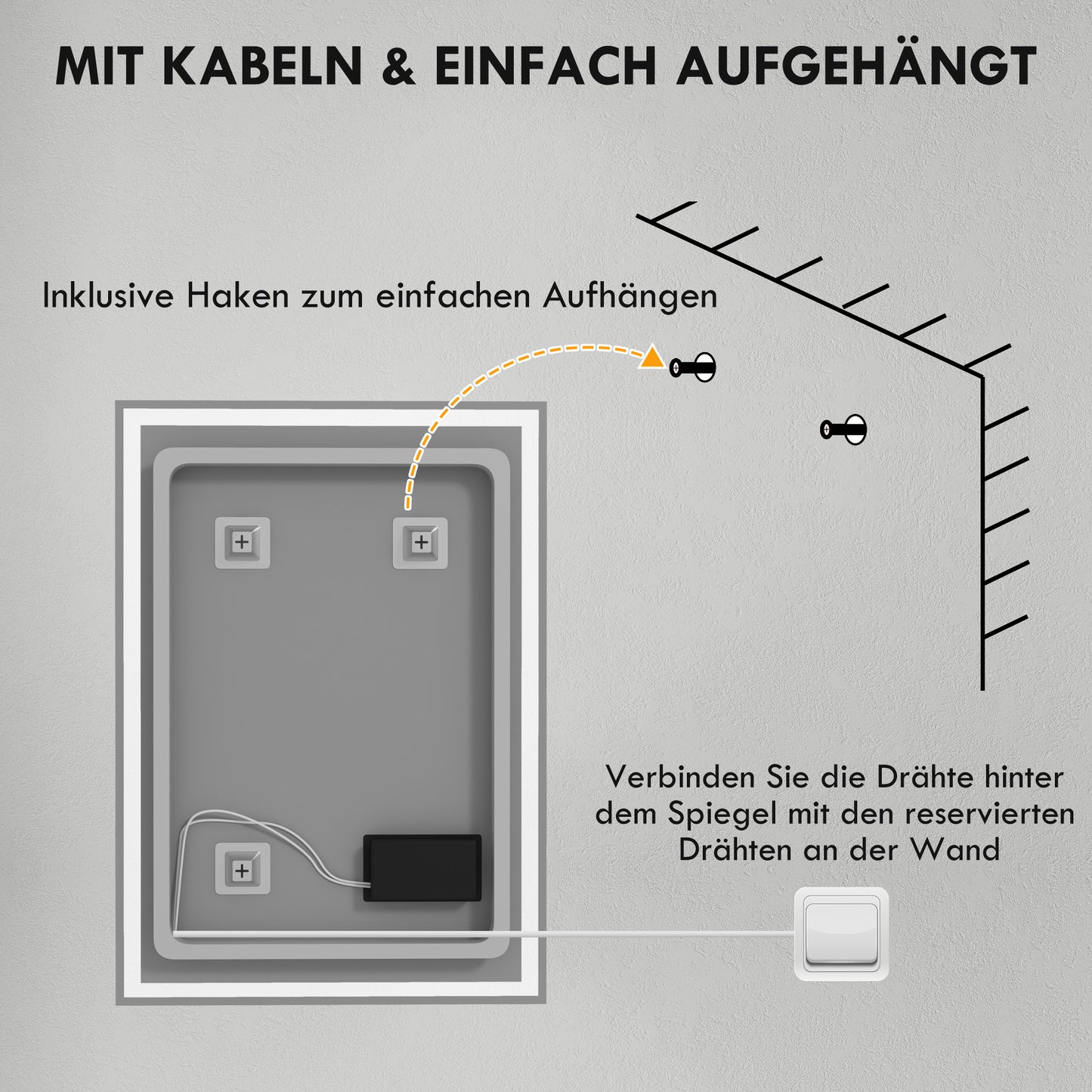 HOMCOM Badspiegel Badezimmerspiegel Wandspiegel LED´s. Berührungsschalter, Weiß