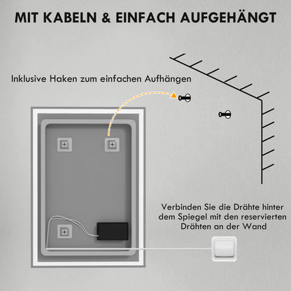 HOMCOM Badspiegel Badezimmerspiegel Wandspiegel LED´s. Berührungsschalter, Weiß