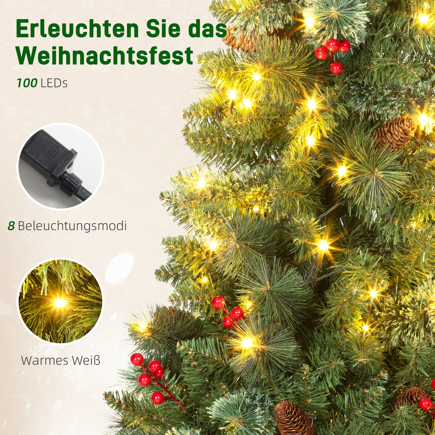 HOMCOM Künstlicher Weihnachtsbaum 120 سم Tannenbaum künstlich mit 100 LED Beleuchtung، 8 Modi، 214 Spitzen