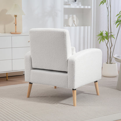 HOMCOM Moderner Armlehnstuhl, Polstersessel mit Kautschukholzbeinen, Lendenkissen, für Wohnzimmer, Schlafzimmer, Büro, Weiß