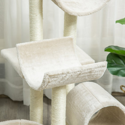 PawHut Katzenbaum Katzenkratzbaum Katzen Kletterbaum Kratzbaum Spielzeug Tunnel Beige L50 x B40 x H105 cm