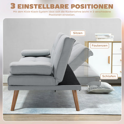 HOMCOM Schlafsofa، 3-Sitzer-Sofa، Bettsofa mit Klappbarem Tisch، Stoffsofa mit Leinenoptik، Schlafcouch mit Becherhalter، im Skandi-Design، bis 250kg Belastbar، Hellgrau