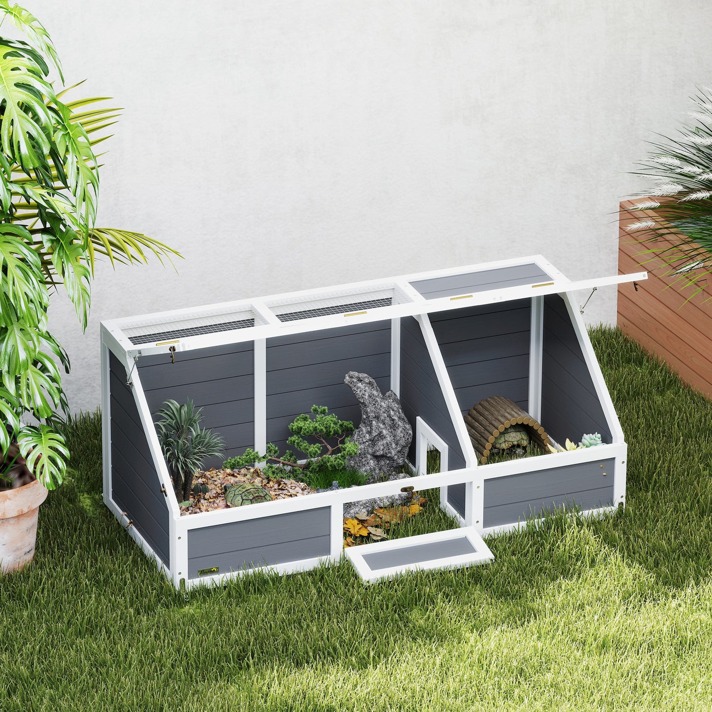 PawHut Schildkrötenbox, Outdoor Schildkrötengehege, bodenloses Design, leicht zu öffnen, Schildkrötenhaus, Hellgrau