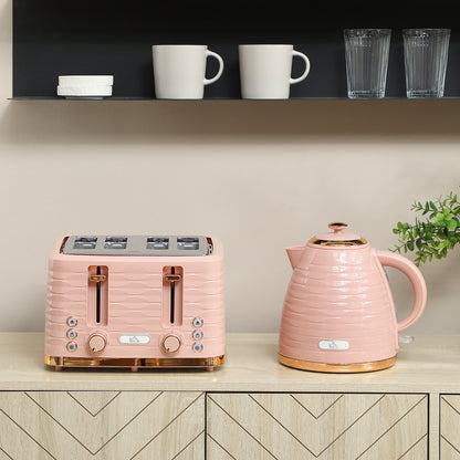 HOMCOM 2-in-1 Toaster- und Wasserkocher-Set, 7 Bräunungsstufen, Auftau- und Aufwärmfunktion, Rosa