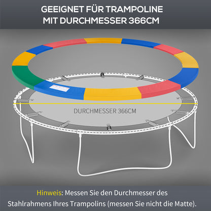 HOMCOM Trampolin Randabdeckung Ø366cm cm breit, Reißfest UV-resistent Federabdeckung, Wasserabweisend, Trampolinzubehör Randschutz Sicherheitsnetz Ersatzteile für Gartentrampoline, Rot+Gelb+Blau
