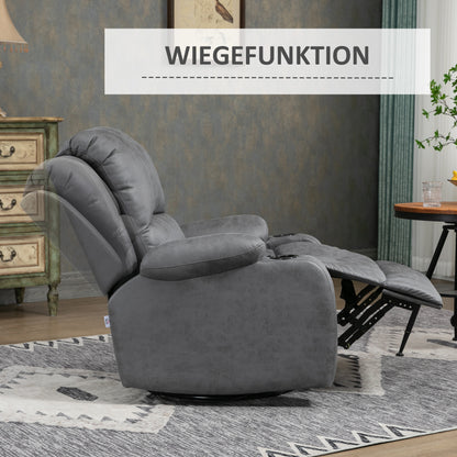 HOMCOM Relaxsessel mit Fußstütze und Liegefunktion, inkl. Getränkehalter, Fernsehsessel, 87 cm x 95 cm x102 cm, Grau