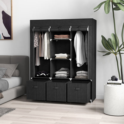 HOMCOM Stoffschrank aus Vlies, Faltschrank, inkl. 3 Schubladen, 125 cm x 43 cm x 162,5 cm, Schwarz