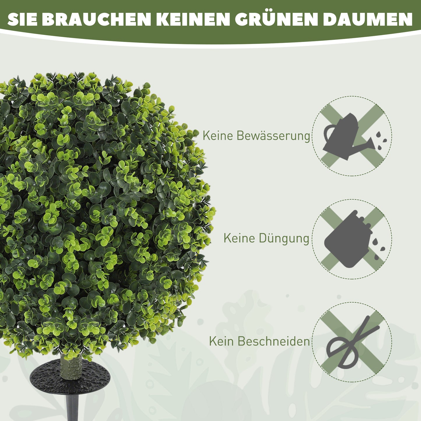 HOMCOM 2er-Set Kunstpflanzen, Künstliche Buchsbaumkugeln mit Bodenpfahl, für drinnen und draußen, UV-beständig, Grün
