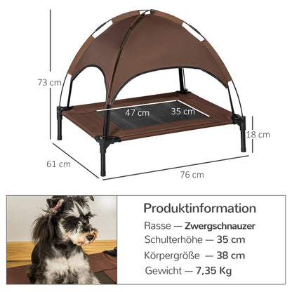 PawHut Erhöhtes Hundebett mit Baldachin, Haustierbett, Hundeliege outdoor mit Dach, Atmungsaktiv, Taftstoff für Camping Kaffee 76 x 61 x 73 cm