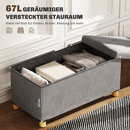 HOMCOM 67 لتر Aufbewahrungsbank، mit Stauraum und Deckel، Weicher Bezug in Samtoptik، für verschiedene Räume، Grau