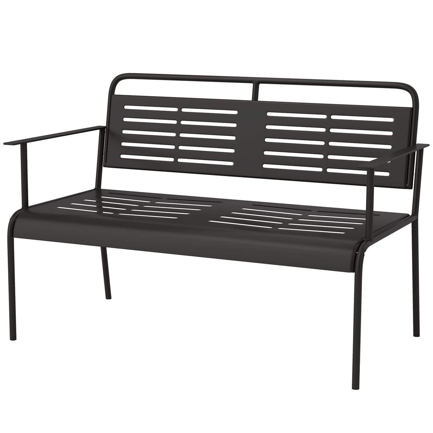Outsunny -Sitzer Gartenbank, wetterfest Sitzbank, wasserabweisend Gartenmöbel mit Rücken- & Armlehnen 121 x 64 x 84cm, Schwarz