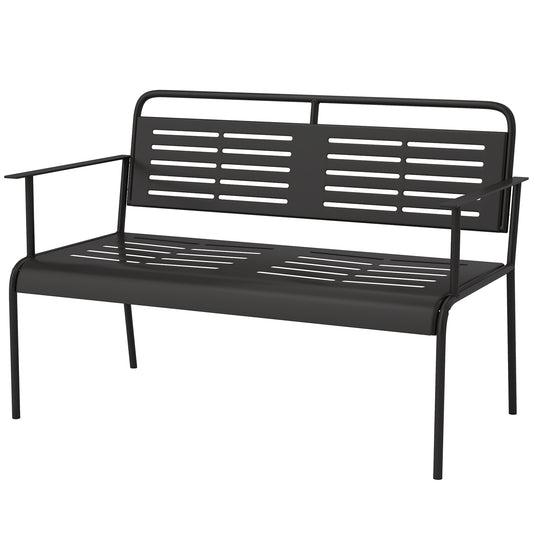 Outsunny -Sitzer Gartenbank, wetterfest Sitzbank, wasserabweisend Gartenmöbel mit Rücken- & Armlehnen 121 x 64 x 84cm, Schwarz