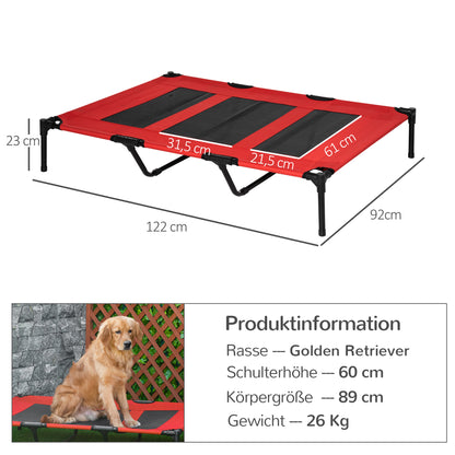PawHut Hundebett, faltbar, Outdoor-Hundebett, erhöhter Stand, 122 cm x 92 cm x 23 cm, Rot + Schwarz