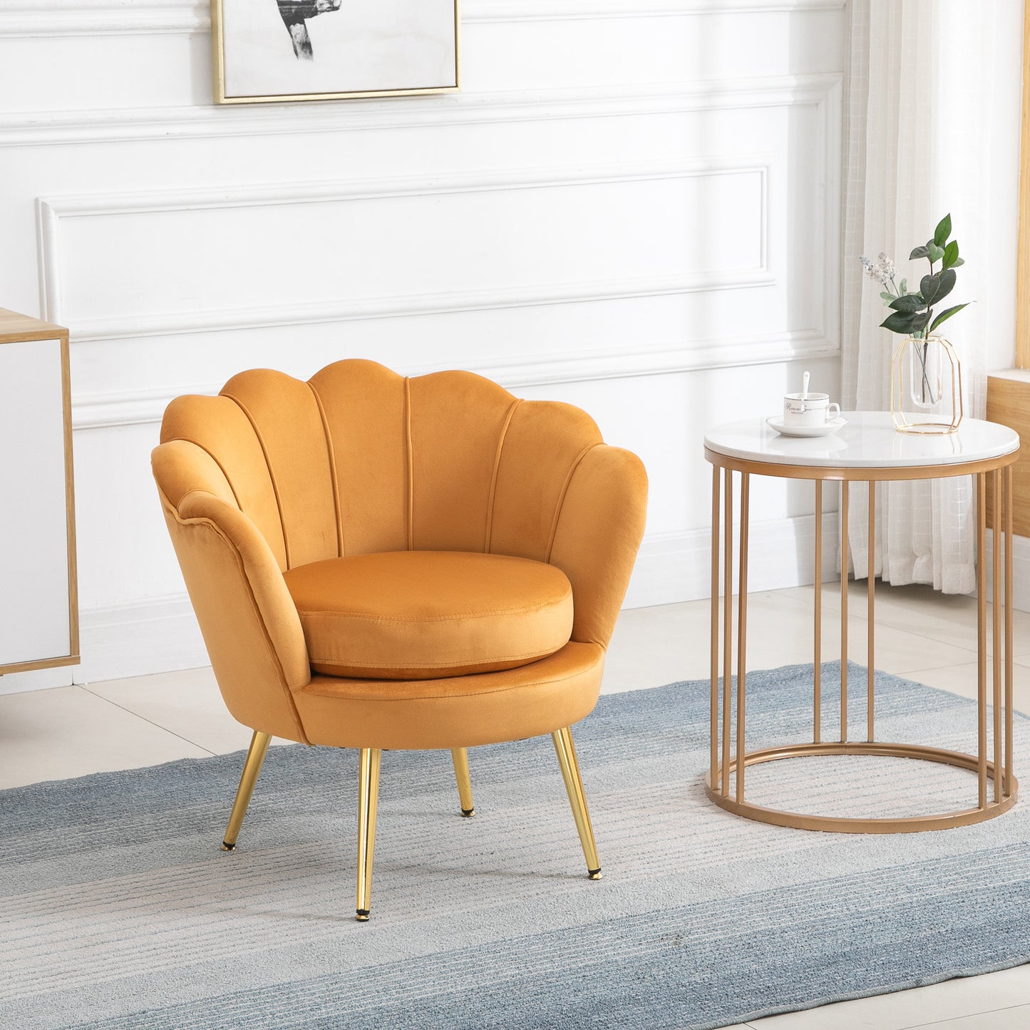 HOMCOM Lounge-Sessel, Vintage-Sessel i Samtoptik, Metallgestell, 76 x 67 x 74 cm, Gelb