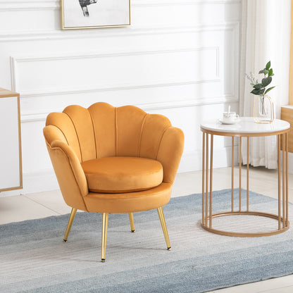 HOMCOM Lounge-Sessel, Vintage-Sessel i Samtoptik, Metallgestell, 76 x 67 x 74 cm, Gelb