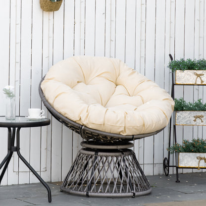 Outsunny Papasansessel, Korbsessel, Sitzkissen, Kunstrattan, drehbar, Metallrahmen, 87 x 97 x 90 cm, Beige