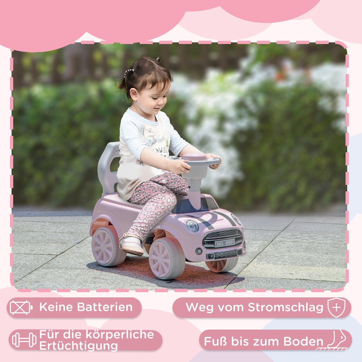 AIYAPLAY Rutschauto für Kinder, Kippschutz, Hupe, rutschfester Sitz, für 1,5-3 Jahre, bis 25 kg, Rosa