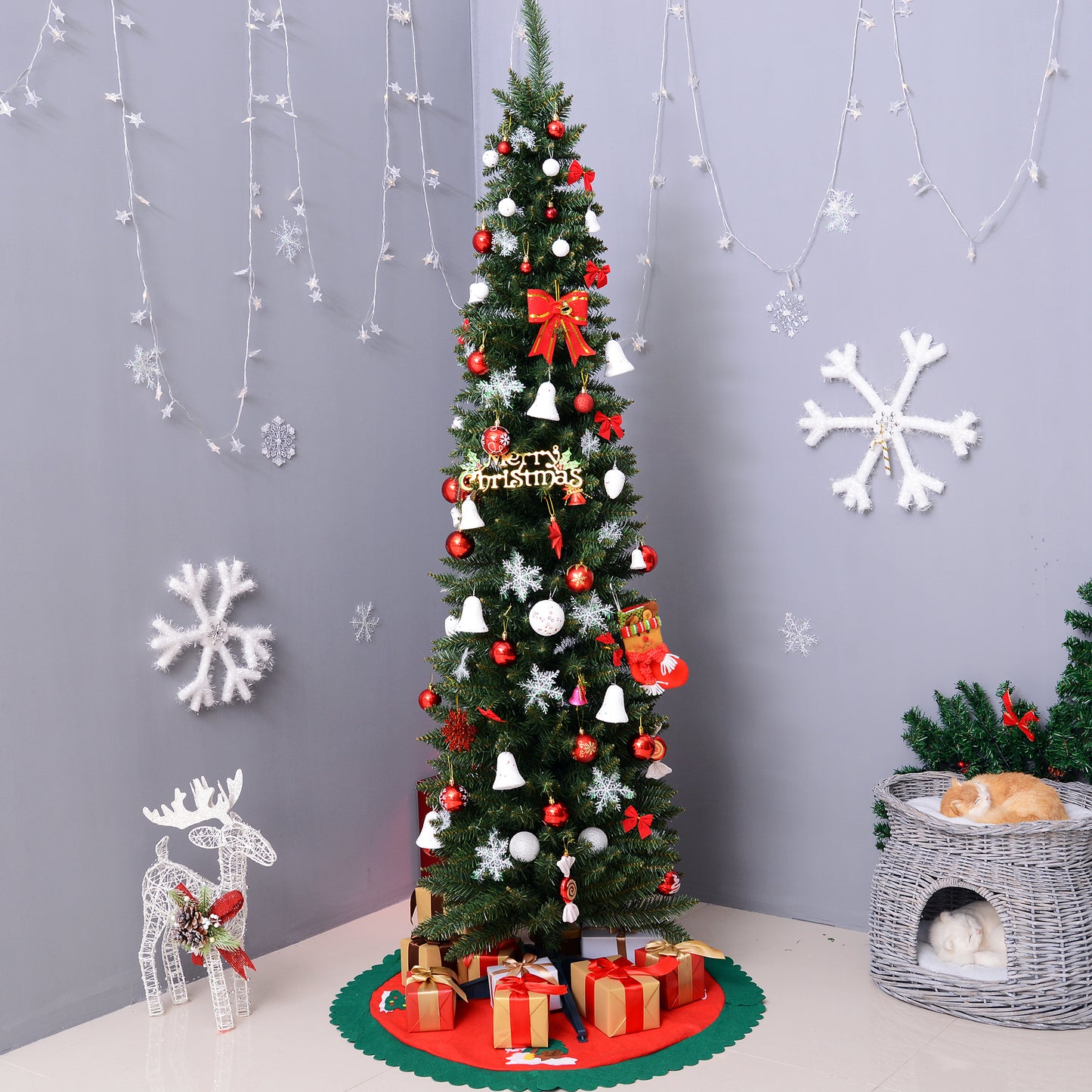 HOMCOM Weihnachtsbaum künstliche Künstliche Tanne Christbaum, inkl Ständer Weihnachtsstern 2,1 m, Grün