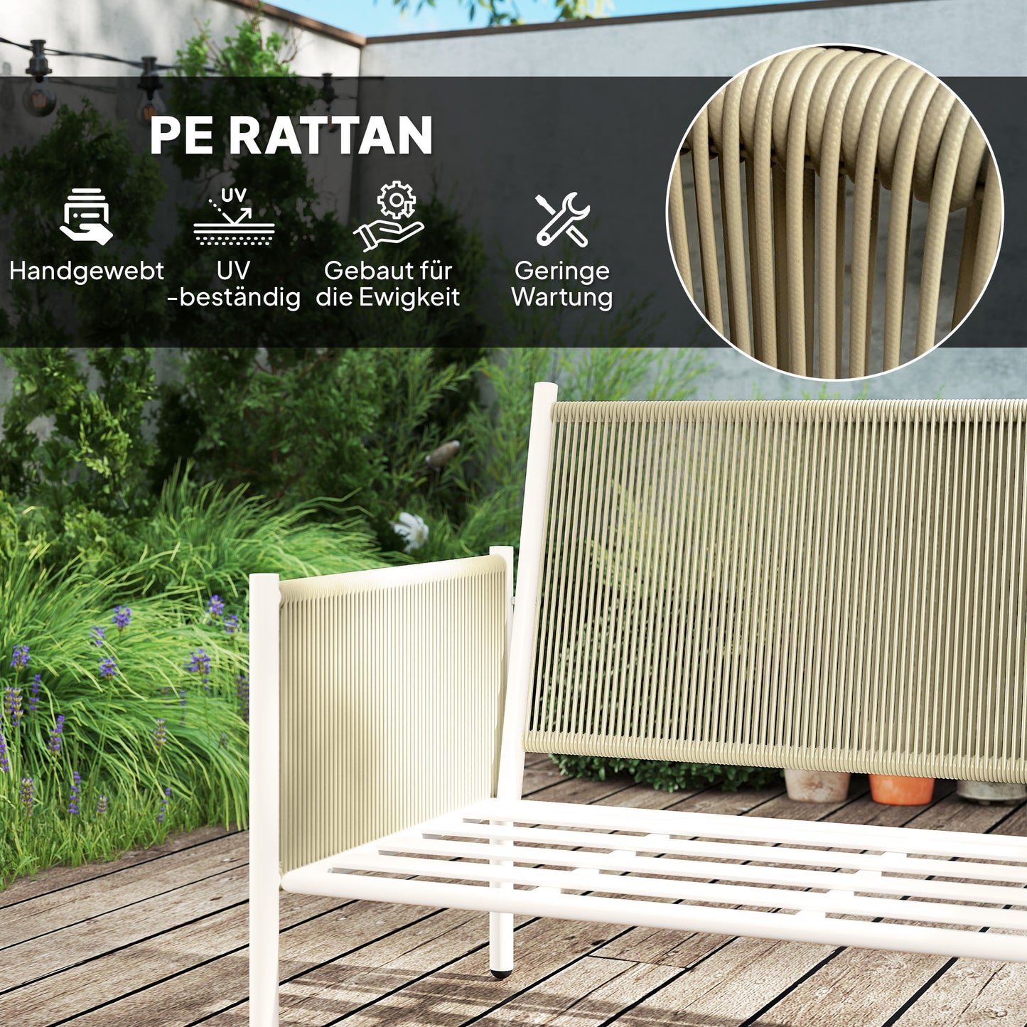 Outsunny Gartenmöbel Set aus Polyrattan Lounge-Set mit 2er Sofa Sessel Glastisch Kissen 4 Personen Braun+Grau