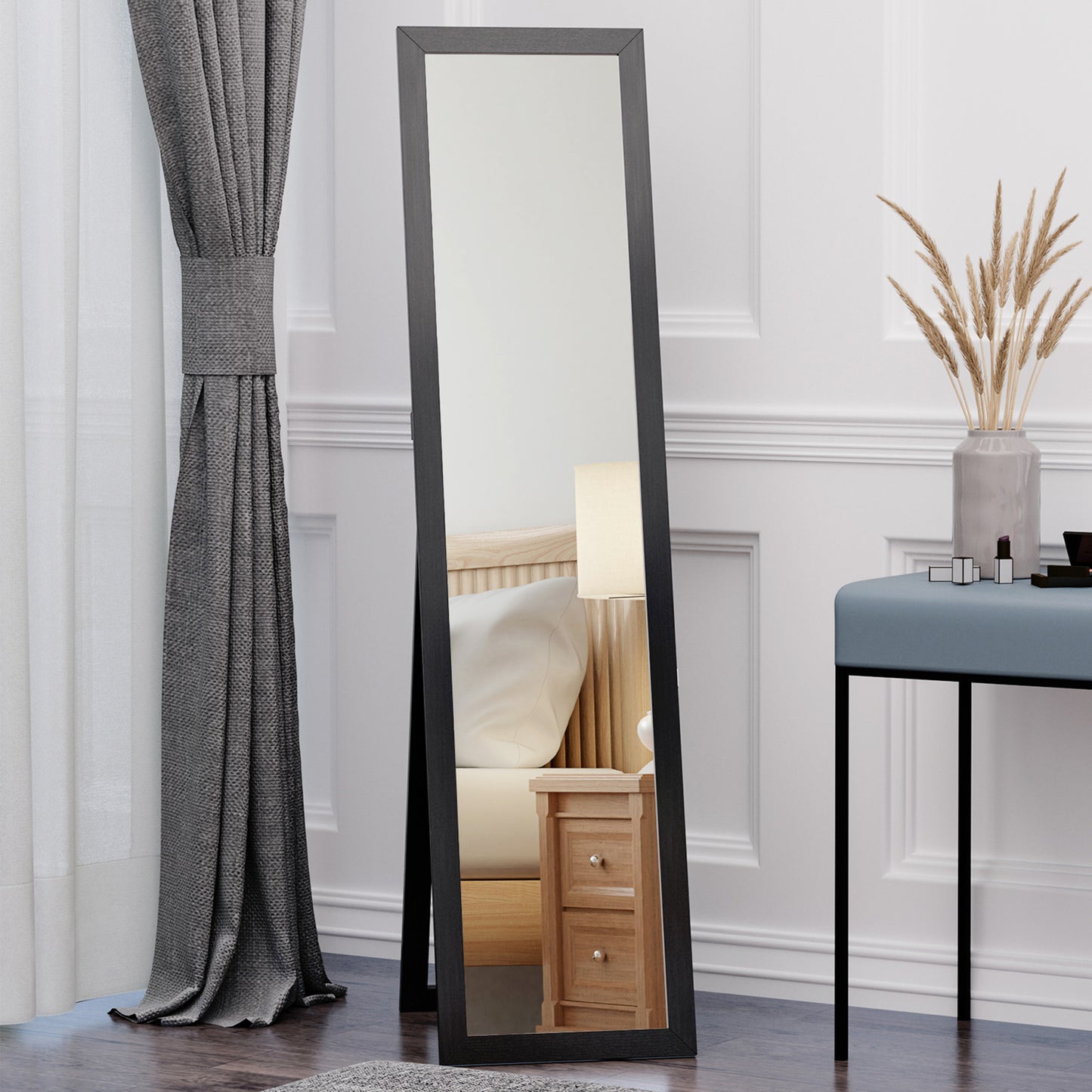 HOMCOM Ganzkörperspiegel, freistehend, Wandmontage, MDF-Rahmen, 37 x 37 x 154 cm, Schwarz