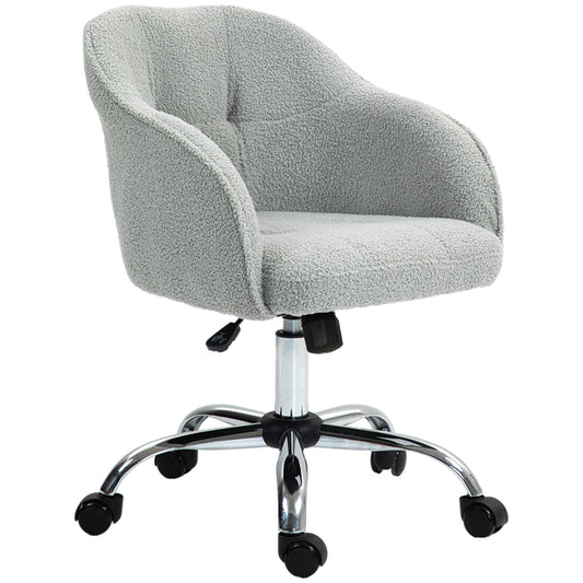 HOMCOM Homeoffice Stuhl, Ergonomisch Schreibtischstuhl mit Wippfunktion, Teddysamtoptik 56 x 61 x 86 cm Grau