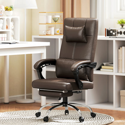 Vinsetto Bürostuhl mit Massagefunktion, Ergonomischer Schreibtischstuhl mit Liegefunktion, Kopfkissen, höhenverstellbar, Braun
