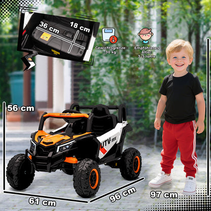 AIYAPLAY 12V Elektroauto für Kinder, Fernbedienungsfunktion, Gurt, Hupe, LED-Lichter, USB-Port, för 3-5 Jahre, Orange