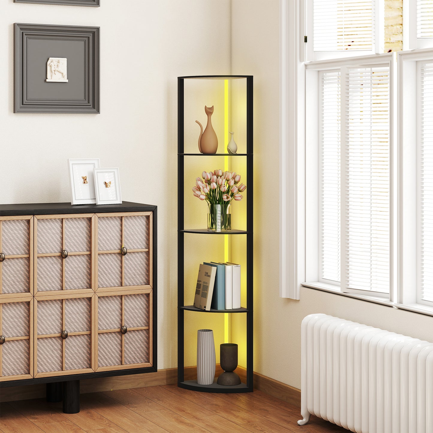 HOMCOM LED Stehlampe 5-stufige dimmbar Stehleuchte mit Regal, RGB Farbwechsel, Fernbedienung