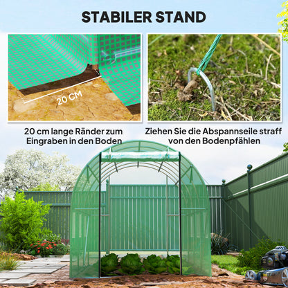 Outsunny Polytunnel Gewächshaus mit Kunststoff-Abdeckung und Stahlrahmen, begehbares Gewächshauszelt mit Rolltüren, Grün