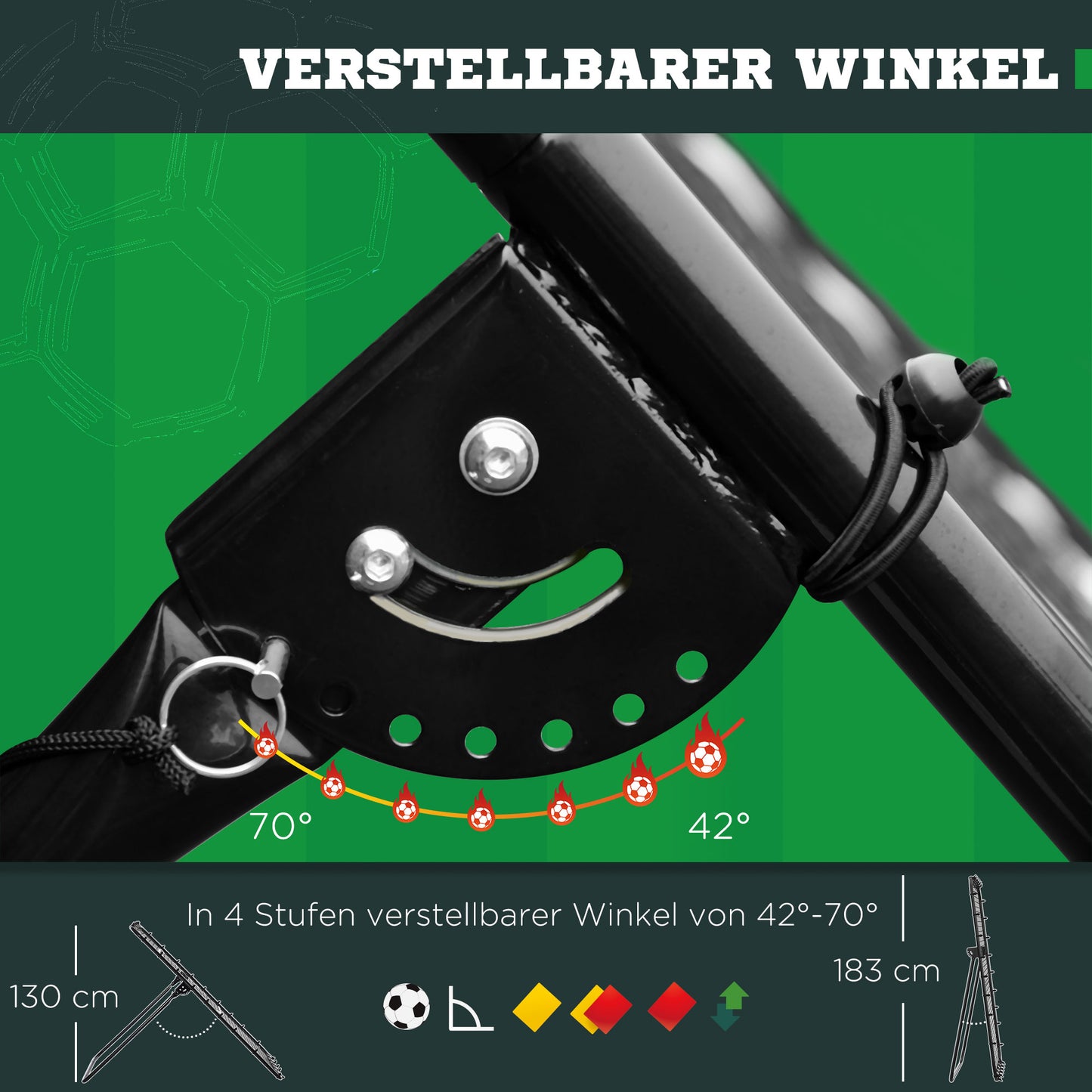 HOMCOM Fussball-Rückprallnetz, verstellbarer Winkel, höhenverstellbar, Rebounder, Kickback, Schwarz