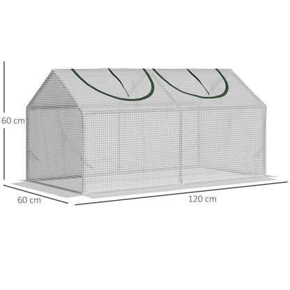 Outsunny Gewächshaus mit Fernster, PE-Gitterfolie, Foliengewächshaus aus Stahl, Treibhaus für Balkon, Garten, Tomatenhaus 120x60x60cm, Tomatengewächshaus für Gemüse, Blumen, Pflanzen, Weiß