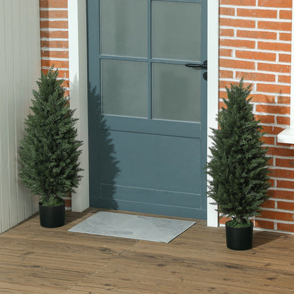 HOMCOM 2er-Set Künstliche Zypressen, Kunstbäume mit 831 Blättern, mit Zementtopf, UV-beständig, Kunstpflanze, 90 cm, Grün