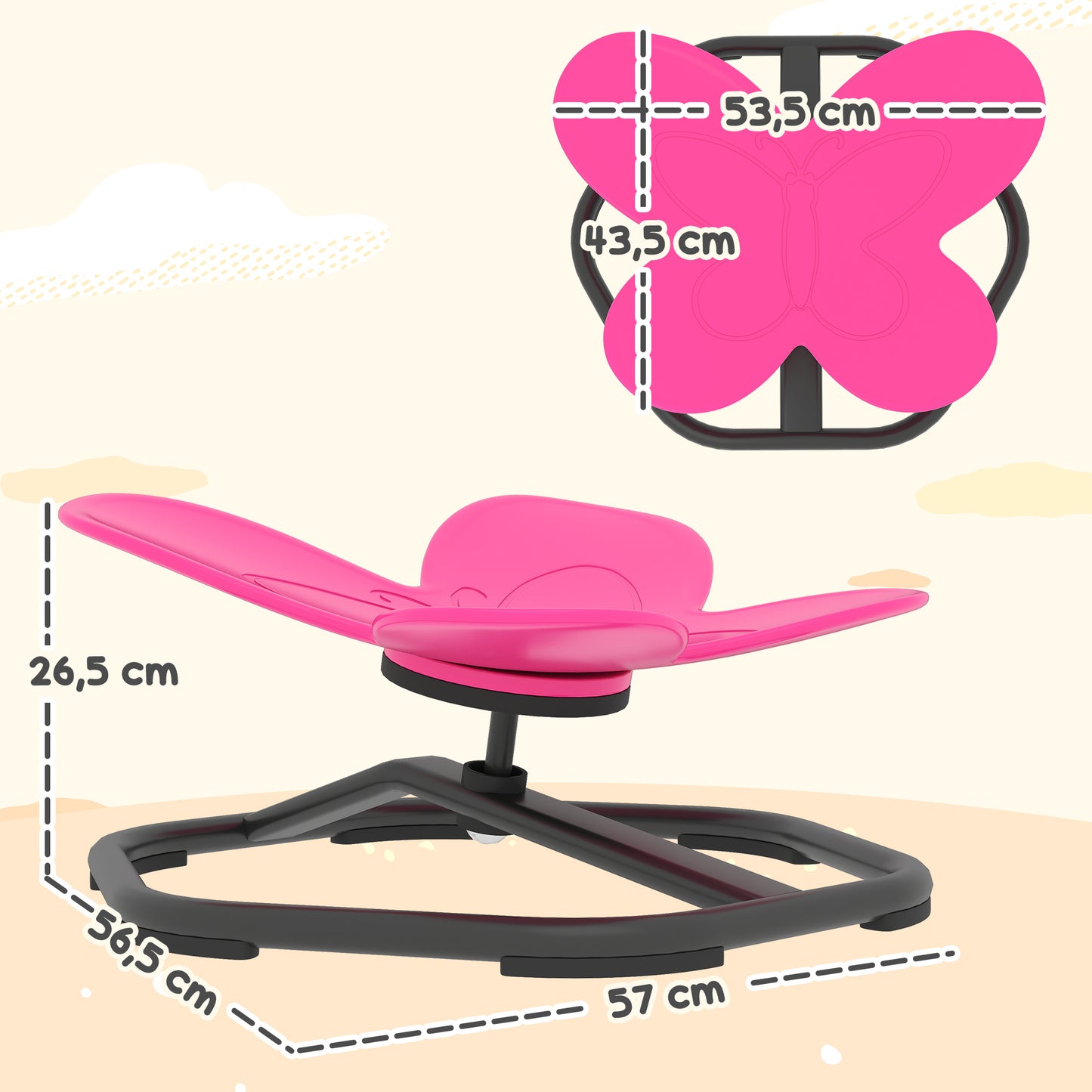 AIYAPLAY Sensorischer Drehstuhl für Kinder, Schmetterlings-Form, fördert Balance und Koordination, Kunststoff, Metall, Rosa