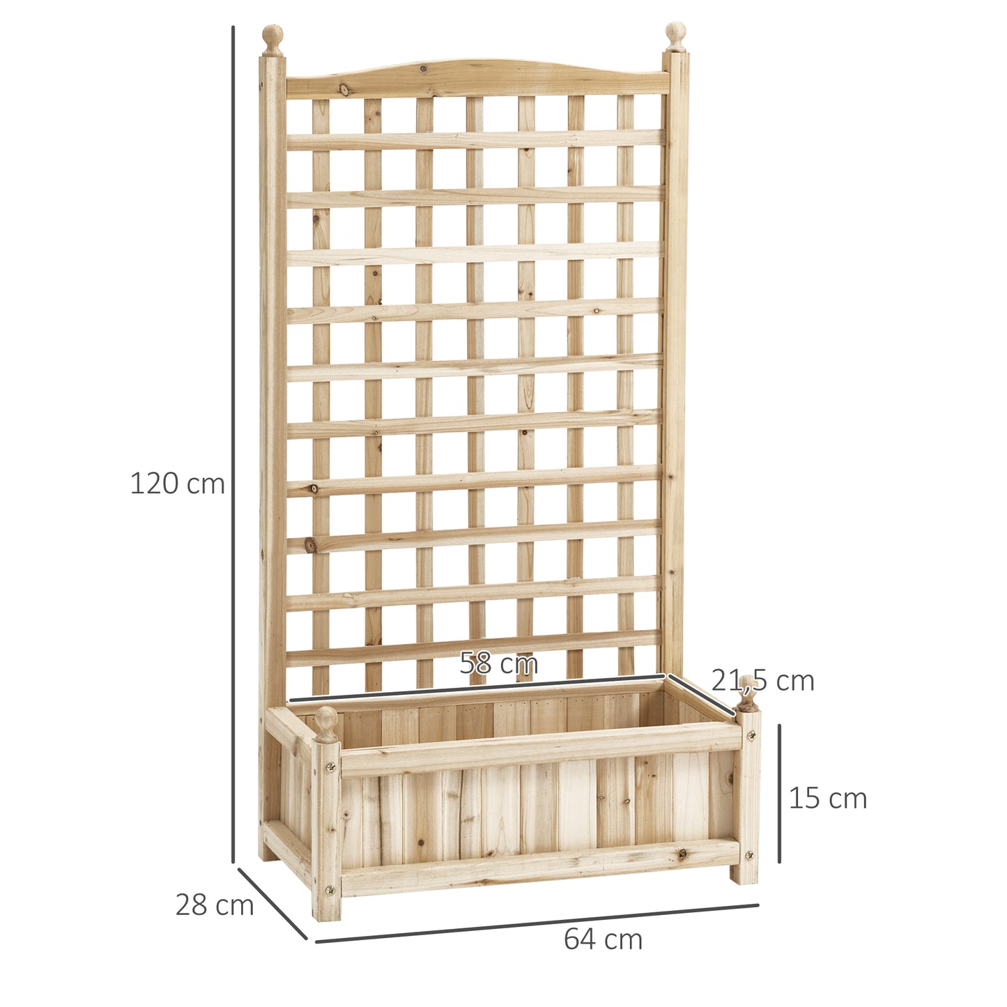Outsunny Hochbeet Pflanzkasten mit Rankgitter Blumenkasten Rankcasten Rosenbogen mit Rankhilfe für Kletterpflanzen Garten Holz Natur 64 × 28 × 120 سم