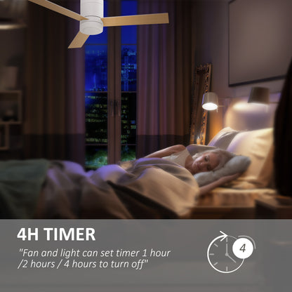 HOMCOM Deckenventilator mit LED-Licht, 2-in-1 Design, mit Timer, Fernbedienung, Deckenlampe mit Ventilator, Weiß+Naturholz