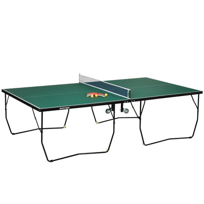 SPORTNOW Tischtennisplatte Tischtennis-Set, klappbar, 8 Rollen, inkl. Schläger u. Bälle, 274 cm x 152.5 cm x 76 cm, Grün
