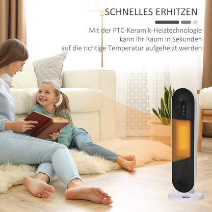 HOMCOM Heizlüfter 24h Stunden-Timer 2000W 2 Modi Oszillation Metall Weiß + Schwarz