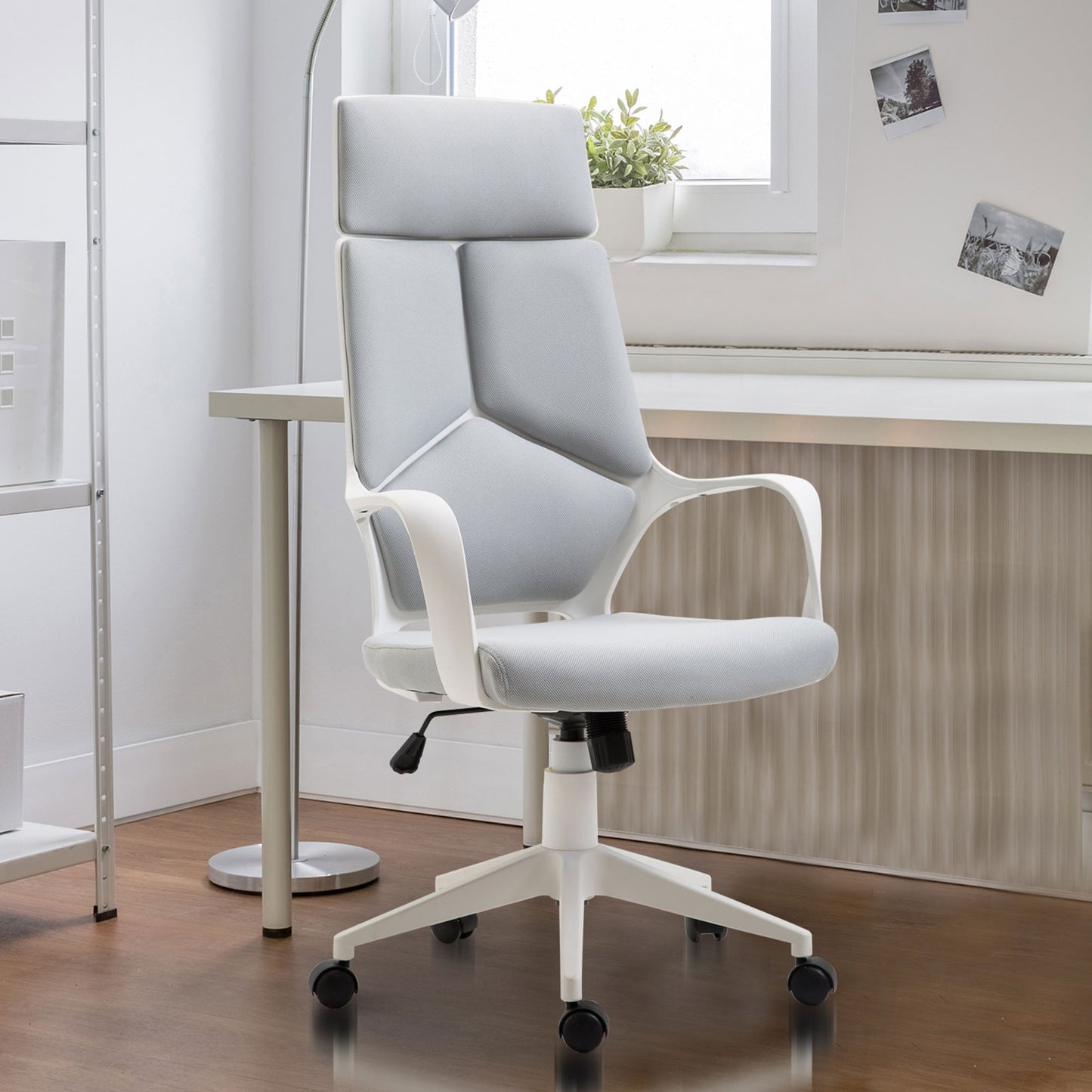 HOMCOM Ergonomischer Bürostuhl, Netz-Gewebe, höhenverstellbar, drehbar, rollbarer Schreibtischstuhl, Grau+Weiß